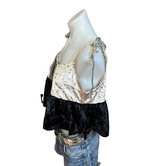 Black Velvet Babydoll Crop Top SMALL Ruffle Camisole Coquette Cottage Cami NEW - Picture 6 of 8